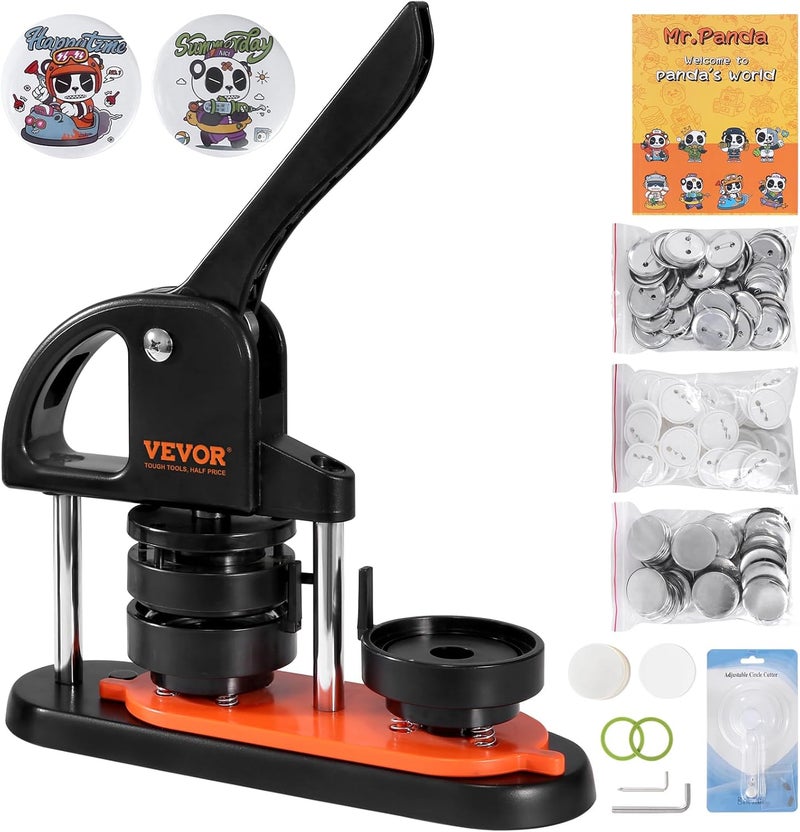 VEVOR Button Maker Machine, 2.25 inch/58mm Pin Maker with 100pcs Button Parts, Button Maker with Panda Magic Book, Ergonomic Arc Handle Punch Press Kit, for Children DIY Gifts and Christmas - Image 1